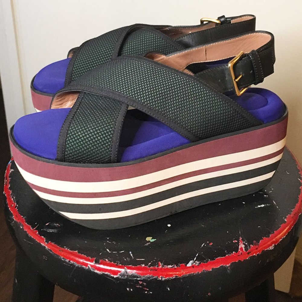 Marni 'Zeppa' stripe platform plonge mesh sandals